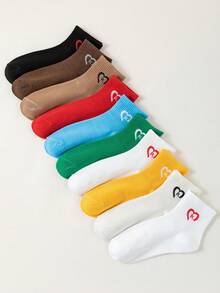 5/10 Pairs Random Women Heart & Letter Print Solid Color Low Vamp Short Socks, Fashionable Versatile Minimalist Comfortable Breathable, Suitable For Spring/Summer/Autumn Daily Use - Multicolor - View 3