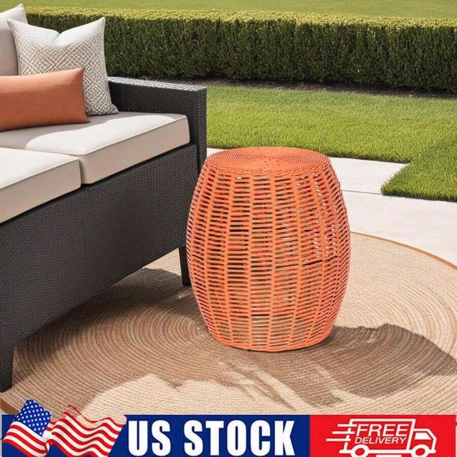 Mesa lateral redonda de ratán para patio/exterior, mesa auxiliar resistente a la intemperie, taburete/otomano de metal para jardín, para sala de estar o dormitorio - Multicolor - Ver 1