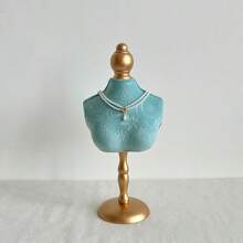 1pc Blue Velvet Material Jewelry Display Holder With Gold Base, Tabletop Jewelry Organizer Rack Summer Necessity For Women Storage Organizer Gift Travel Back To School