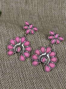 1 paio di orecchini alla moda vintage stile boho con contrasto di colore tra turchese scuro e bianco, per donne