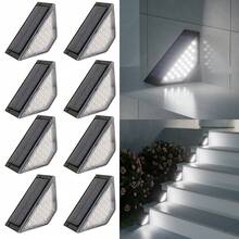 [2/8 件] 太阳能灯，用于台阶，三角形壁挂灯，配有 24 个 LED 灯泡、膨胀螺丝和双面胶带，光电传感器控制，用于楼梯、甲板、小路、庭院