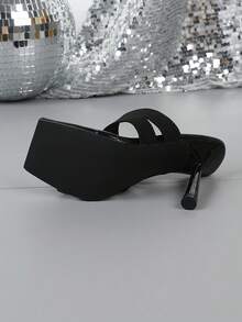 One-Strap Fashionable High Heel Sandals Chic Slide Sandals For Outdoor Wear - Black - View 4