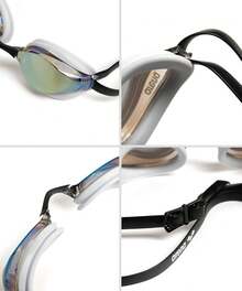 Gafas de natación de carreras de pitón unisex para hombres y mujeres, anti-vaho, sin fugas,áximo confort, doble correa, lente espejo/no espejo - Oro-blanco-negro - Ver 2