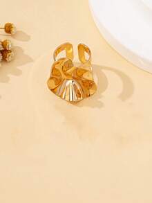 2026 Fashionable Open Ring With Golden Double Ball Design, Wedding Aesthetic Jewelry, Couple Gift - Wave Ring - View 4