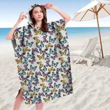 1pc Digital Printed Pattern Ultra-Fine Fiber Hooded Bath Towel, Suitable For Bathing, Swimming Pool, Travel Items, Festival Gifts