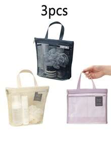 1/2/3pcs Lightweight Mesh Shower Bag,With Zipper Handle,Portable Hanging Toilet And Bathroom Organizer,With Quick Dry Technology,Portable Toiletry Tote,Great For Gym And Travel Back To School Supplies - Multicolor - View 25