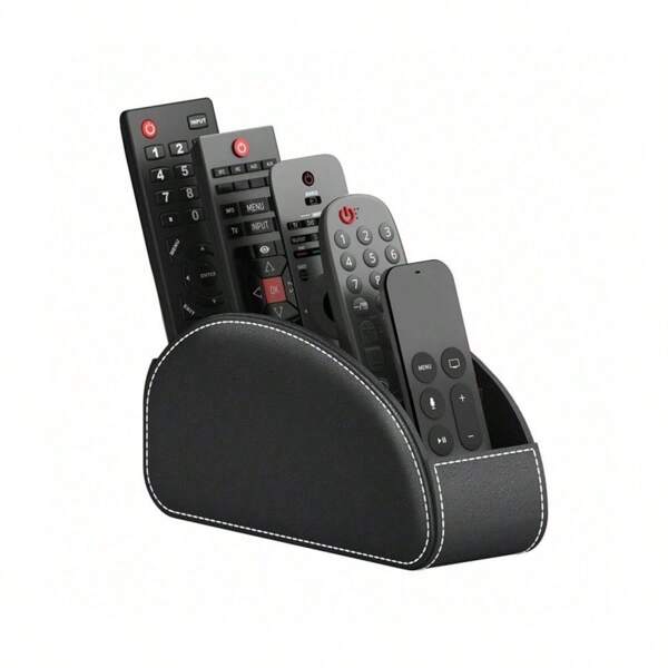 1pc PU Leather TV Remote Control Holder - 5-Compartment Desktop Storage Organizer For TV Controllers, Makeup Brushes, Stationery, Eyeglasses, And Mini Items - Stylish And Functional Storage Solution For Home, Bedroom, And Living Room