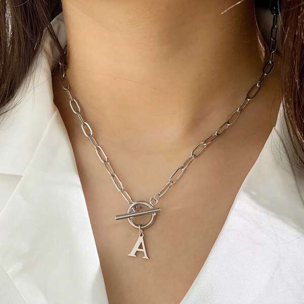 1 Piece Women's 26 Letter Necklace Made Of Stainless Steel Necklace Thick OT Buttons