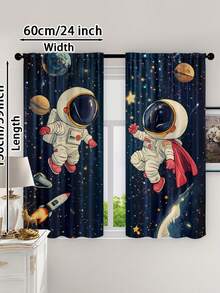 2 piezas Cortinas con estampado de astronauta, tela de poliéster de 100-120g, diseño de bolsillo para barra, estilo moderno, impresión por sublimación de primavera, decoración estacional, sin forro, adecuado para dormitorio, sala de estar - Multicolor - Ver 15