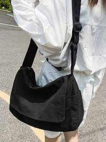 Túi đeo chéo vải canvas dung tích lớn, túi đeo vai thể thao đơn giản, túi đeo chéo cho nam, phong cách nghệ thuật thư giãn - màu đen - Xem 4