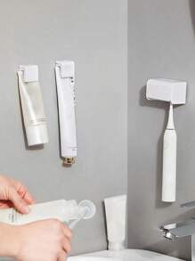 1 pièce Support mural pour brosse à dents sans perçage avec couvercle, Porte-brosse à dents électrique, Porte-dentifrice, Organisateur de brosse à dents auto-adhésif 2/5/6 fentes, Accessoires de rangement pour salle de bain (Blanc), Décoration de la maison et de la salle de bain Retour à l'école