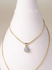 FICCINO FICCINO Classic Retro Minimalist Gold-Plated Cubic Zirconia Circle Pendant Necklace, Titanium Steel Gold Plated Snake Chain Necklace, Versatile Collar Necklace, Couple/Valentine's Day/Holiday Gift Set With Box