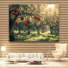 Hintergrund mit Apfelbaum, der in der Sonne erstrahlt - perfekt für Innen- und Außendekoration, Wohnzimmer, Büro oder Partyumgebung - aus Polyestermaterial, Dekorationshintergrund für Innenräume | Obstbaumdesign | Polyester Hintergrund, Außendekoration