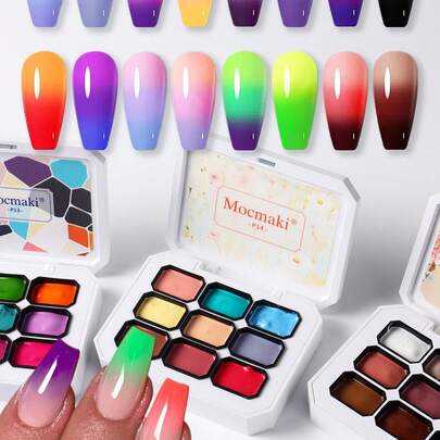 FULL BEAUTY Keo dán móng tay Spring Nail Art cứng lâu trôi - 9 ô Mini Pat Nail Concealer Pat Nail Concealer Free Line Gradient Color Glue Nail Polish Glue Gutter Edge Thread Phototherapy Glue, Nail Art Set