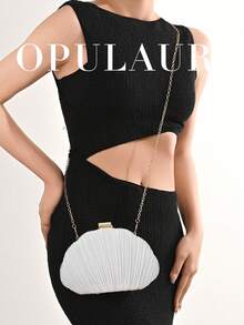 OpulAura 女士优雅/奢华褶皱缎面盒形手拿包、浪漫婚礼钱包、迷人/精致晚礼服包、简约白色盒形手提包，配有可拆卸链条，适合作为节日礼物 - 白色 - 查看 9