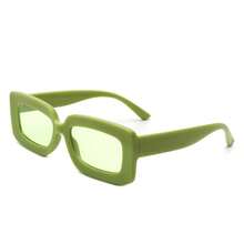Square Rectangle Sunglasses – Vintage Narrow Flat Lens Tinted Fashion Frame Retro - Màu xanh Ô liu - Xem 2