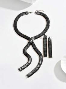 3 pièces Ensemble de collier et boucles d'oreilles en forme de Y, élégant et exagéré, polyvalent, style européen et américain pour soirée