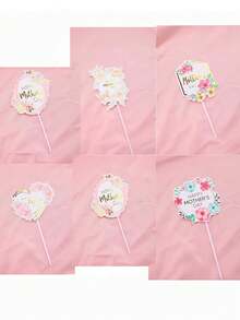 5pcs/1set Fresh Flower Elements Cake Plug-Ins Creative Mother's Day Flower Greeting Cards Baking Cake Decoration Cards Decorations, Suitable For Family Gatherings, Indoor And Outdoor Family Gatherings, Mother's Day Cake Card Insertion, Mixed Style, Random