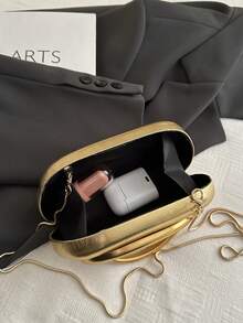 女士奢华闪亮金属手拿包，优雅时尚金属条装饰晚宴包，适合晚会、圣诞派对等正式场合，适合夜间使用 - 金色 - 查看 9