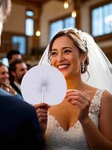 10pcs White Folding Handheld Organ Fan With Plastic Handle, Portable And Lightweight Wedding Birthday Party Decoration Fan, Can Be Customized DIY Blank Surface, Bag Stuffing And Celebration Decoration, Mobile Accessories | Modern Design | Smooth Texture