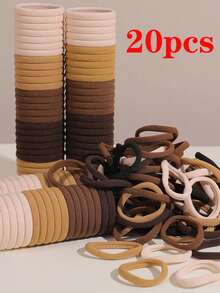 20pcs/50pcs/100pcs/200pcs/Set Black & Colorful High Elastic Hair Ties, Minimalist Seamless Ponytail Holders, Solid Color Stretchy Hair Bands For Women, Comfortable , Essential For Home & Travel Hair Accessories - Rice Coffee - View 17