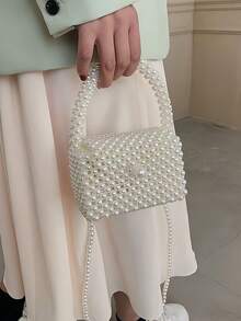 New Spring/Summer European And American Style All-Match Women's Bag,Sparkling, Sparkling, Elegant, Charming, Exquisite, And Quiet Mini Artificial Bead Carrying Bag, Fashionable, Luxurious, Female, Suitable For Parties, Weddings, Dances, Dinners/Banquets, Cocktails, The Best Gift For Women,Cross Body Bag,Ladies,Lover,Weekend And Holiday,Vacation,Holiday,Summer, Seaside,Beach Bag,Holiday Essentials,Travel Bag , Valentine's Day , Valentine's Day - White - View 13