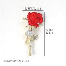 1pc Fashion Pearl Rhinestone Rose Flower Brooch - Red - View 5
