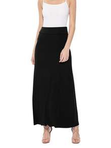 Maxi Length High Waist Foldable Waistband Solid Skirt  Plain  Casual  Elegant  Knitted Fabric        Home  Office  Street  Daily - màu đen - Xem 4