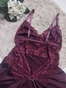 Sexy Lace Nightdress Backless Nightwear - 酒紅色 - 查看 4