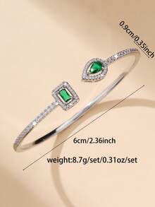 1 chiếc vòng tay dạng vòng hở, thiết kế hình vuông giọt nước tối giản thời trang, đồng Zirconia khảm siêu nhỏ, đeo hàng ngày & làm quà tặng ngày lễ tình nhân - màu xanh lá - Xem 4