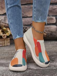 2024 Spring And Autumn New Cloth Shoes For Women, Painted, Fashionable, Versatile, Stylish, Mother's Shoes, Slip-On Slouchy Shoes, Loafers, Non-Slip Casual Shoes