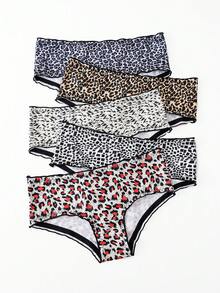 5pcs Women Leopard Print Smooth Polyester Low Rise Hipster Panties - Multicolor - View 16