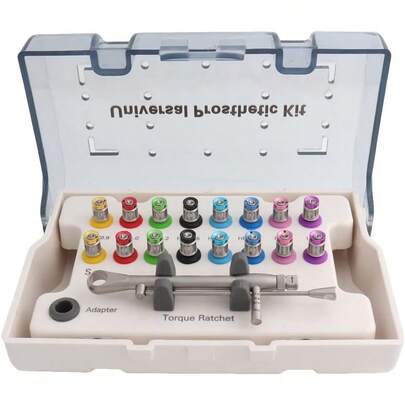 Herramienta de restauración de implantes dentales, Kit de prótesis de Colores Kit de Herramientas de reparación de implantes Universal Llave de torsión con 16Pcs Destornilladores