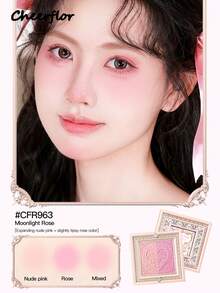 CHEERFLOR 双色哑光粉状腮红盘，带磁性旋转盖，轻盈、顺滑、可混合、色素沉着、丝绒质地、自然渐变、一体式调色板 - CFR963 - 查看 4