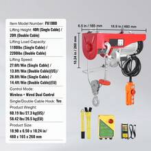 Electric Hoist, 2200 Lbs 120V Electric Winch With 328 Ft Wireless & 14 Ft Wired Remote Control, 40 Ft Single Cable Lifting Height, Single/Double Slings, Lift Hoist For Garage Warehouse Factory - US A Type Plug(110-127V) - View 7