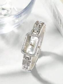 1pc New Arrivals Square Dial Women Watch, Elegant Fashionable Style With Roman Numerals And Rhinestone, Suitable For Party,Holiday,Birthday,The Best Gift Watch For Ladies