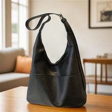 Bolso bandolera para mujer, con múltiples bolsillos, correa ajustable, de piel sintética, cierre de cremallera. - Negro - Ver 3