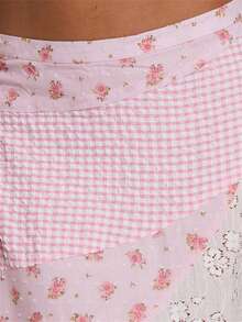 Women's Y2K Floral/Dots Print Flowy Midi Skirt Vintage Low Waist Lace Patchwork Irregular Hem Long Skirt Going Out Skirt Streetwear - 粉色 - 查看 7