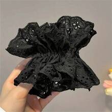 Lot de 1 ou 2 chouchous en dentelle – Élastique à cheveux en tissu doux à motifs floraux, accessoire à la mode pour queues de cheval et bandeaux, bordure en dentelle élégante et polyvalente, idéal pour le printemps, l'été, l'automne et l'hiver. - Noir - Voir 9