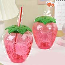 1 Pc Kawaii Strawberry Tumbler With Lid And Straw - Cute And PortableMilk Tea And Fruit Cup For Parties And On-The-Go Drinking
