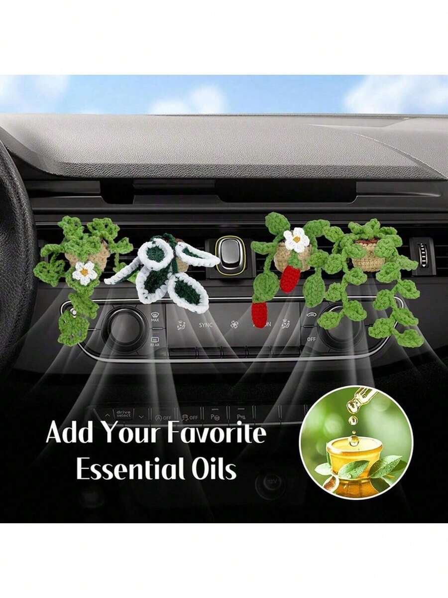 1pc Handmade Knitted Car Air Vent Hanging Basket, Car Decor Vent Clip Ornament, Gift, Air Vent Planter