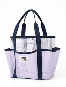 Conjunto de 1 Necessaire de Praia Grande em Nylon com Bolso para Óculos, Tamanhos P/G, Bolsa Tote Portátil com Vários Bolsos, Lavável, Cor Clara, Resistente à Areia, Ideal para Praia, Maquiagem e Cosméticos, Bolsa de Viagem, Bolsa para o Dia a Dia, Lancheira, Presente para o Início do Semestre, Primavera/Início do Verão, Aniversário, Férias, Uso Diário, Feriados, Dia das Mães, Bolsa, Necessaire de Maquiagem, Item Essencial para Viagem - Roxo Malva - Ver 7