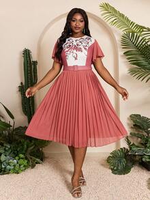 Mgiacy-Lady 新款纯色大码鸡尾酒会连衣裙 荷叶边紧身连衣裙 - 粉色 - 查看 4