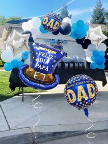 5pcs/Set Father's Day Decoration Balloons, Includes Father's Day Blue Gentleman Hat Balloon, "Feliz DIA Papa" Print, Blue Round "Happy Father's Day" Balloon, Silver Star, And "Happy Father's Day" Balloon, Suitable For Father's Day Party, Dad's Birthday Decorations, Best Father's Day Balloons, Indoor And Outdoor Decor - Multicolor - View 5