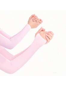 Solid Color Ice Silk Arm Sleeves, Summer Cooling Sun Protection For Outdoor Activities Like Running, Fishing And Halloween - Pink - View 1