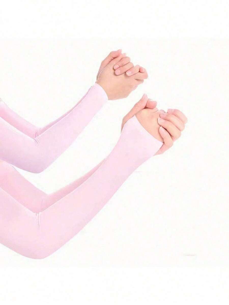 Solid Color Ice Silk Arm Sleeves, Summer Cooling Sun Protection For Outdoor Activities Like Running, Fishing And Halloween - Pink - View 1