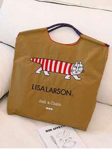 Embroidered Pattern Shopping Bag, Large Capacity Travel Tote Bag, Nylon Pull Handle Handbag - Multicolor - View 4