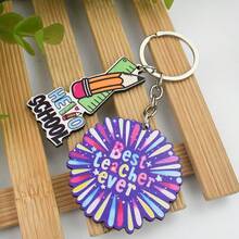 1 件创意教师节铅笔尺子木质标签钥匙扣，休闲时尚仿尺子铅笔装饰字母烟花木质钥匙扣，学校风格返校礼物，适合老师和同学的汽车配件包饰背包 - 彩色 - 查看 4