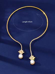 1 Pieza Collar dorado de lujo con decoración de strass y perla artificial para boda, fiesta y graduación, joyería de mujer