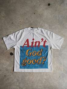 (220 Cotton T-Shirt)  Y2k  Style  Pattern Men's Casual Soft 100% Cotton All-Match Crew-Neck Short-Sleeved T-Shirt - 白色 - 查看 1